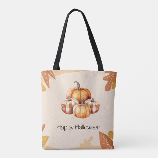 Sinaasappel en Witte Pompoenen Plaid Bruin Hallowe Tote Bag (Achterkant)
