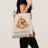 Sinaasappel en Witte Pompoenen Plaid Bruin Hallowe Tote Bag (Dichtbij)