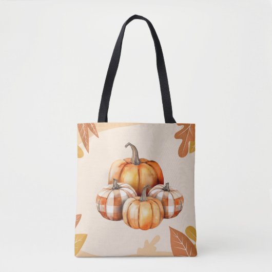 Sinaasappel en Witte Pompoenen Plaid Bruin Hallowe Tote Bag (Voorkant)