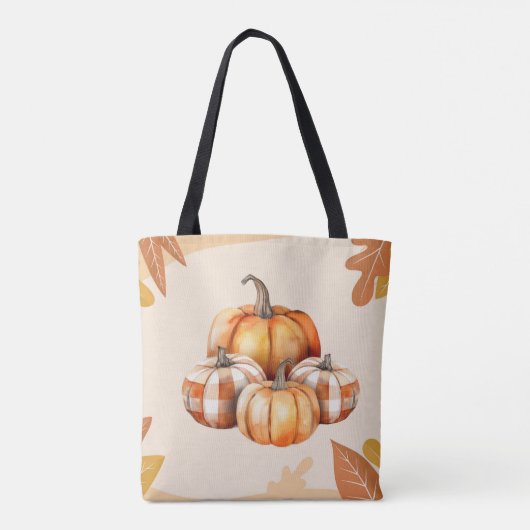 Sinaasappel en Witte Pompoenen Plaid Bruin Hallowe Tote Bag (Achterkant)