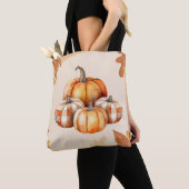 Sinaasappel en Witte Pompoenen Plaid Bruin Hallowe Tote Bag (Dichtbij)