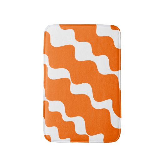 Sinaasappel en witte schuine golven patroon badmat (Voorkant Verticaal)