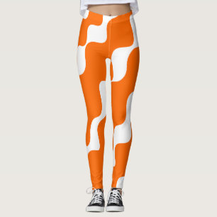 Sinaasappel en witte schuine golven patroon leggings