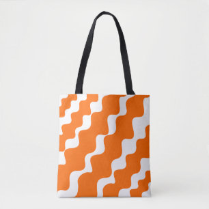 Sinaasappel en witte schuine golven patroon tote bag