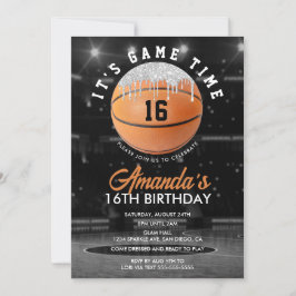 Sinaasappel en Zilver Basketbal Verjaardag Kaart