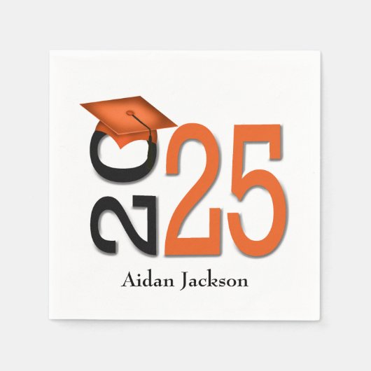 Sinaasappel en zwart 2025 Afstuderen met naam Servet (Voorkant)