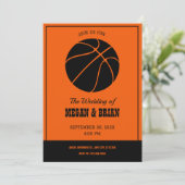 Sinaasappel en zwart basketbal Bruiloft Kaart (Staand voorkant)