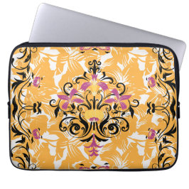 Sinaasappel en Zwart Bloemenkunst, Hollow Life Laptop Sleeve