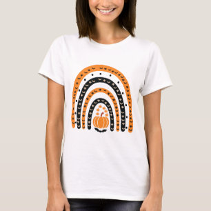Sinaasappel en Zwart Boho Rainbow Halloween T-shirt