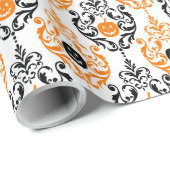 Sinaasappel en zwart Damask Halloween Pumpkins Cadeaupapier (Rol Hoek)