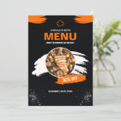 Sinaasappel en Zwart Eenvoudig Restaurant Menu, Re Menu (Staand voorkant)
