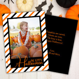 Sinaasappel en zwart gestreepte aangepaste foto Ha Feestdagenkaart