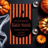 Sinaasappel en Zwart Gestreepte Halloween Invitati Kaart