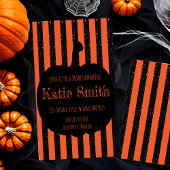Sinaasappel en Zwart Gestreepte Halloween Invitati Kaart
