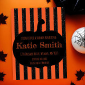 Sinaasappel en Zwart Gestreepte Halloween Invitati Kaart