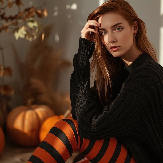 Sinaasappel en zwart gestreepte Halloween Witch Le Leggings