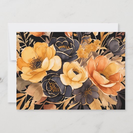 Sinaasappel en Zwart, Halloween, Bloemen Vrijgezel Kaart (Achterkant)