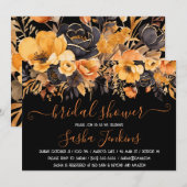 Sinaasappel en Zwart, Halloween, Bloemen Vrijgezel Kaart (Voorkant / Achterkant)