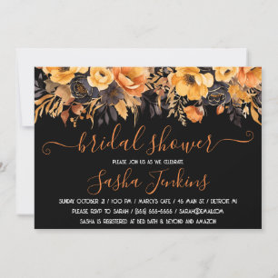 Sinaasappel en Zwart, Halloween, Bloemen Vrijgezel Kaart