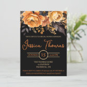 Sinaasappel en Zwart, Halloween, Bloemen Vrijgezel Kaart (Staand voorkant)