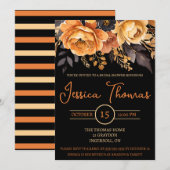 Sinaasappel en Zwart, Halloween, Bloemen Vrijgezel Kaart (Voorkant / Achterkant)