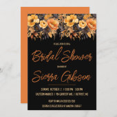 Sinaasappel en Zwart, Halloween, Bloemen Vrijgezel Kaart (Voorkant / Achterkant)