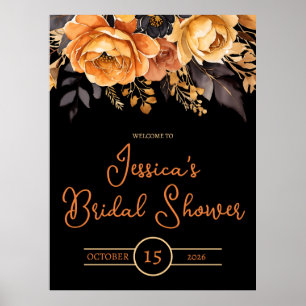 Sinaasappel en Zwart, Halloween, Bloemen Vrijgezel Poster