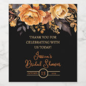 Sinaasappel en Zwart, Halloween, Bloemen Vrijgezel Wijn Etiket (Enkel label)