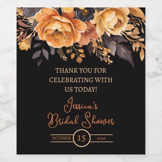 Sinaasappel en Zwart, Halloween, Bloemen Vrijgezel Wijn Etiket (Enkel label)