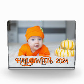 Sinaasappel en Zwart Happy Halloween Foto (Voorkant)