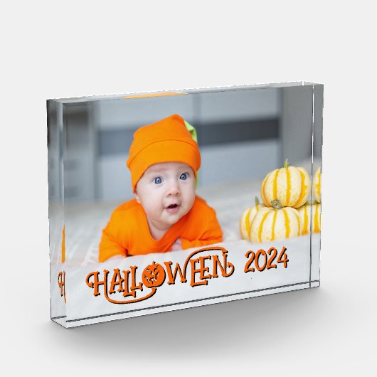 Sinaasappel en Zwart Happy Halloween Foto (Links)
