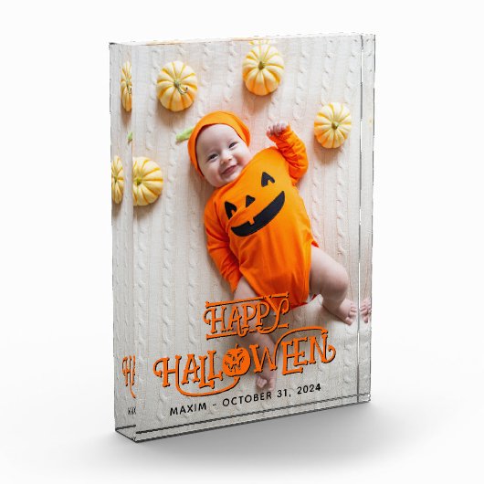Sinaasappel en Zwart Happy Halloween Foto (Links)