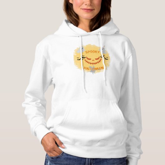 Sinaasappel en zwart illustratief Happy Halloween Hoodie (Voorkant)