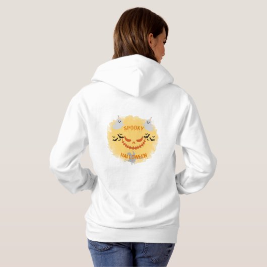 Sinaasappel en zwart illustratief Happy Halloween Hoodie (Achterkant volledig)