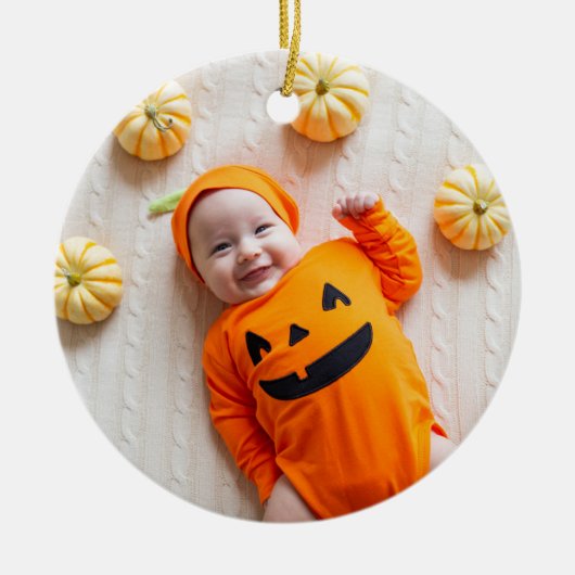 Sinaasappel en zwart Mijn eerste Halloween Foto Keramisch Ornament (Voorkant)