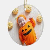 Sinaasappel en zwart Mijn eerste Halloween Foto Keramisch Ornament (Links)