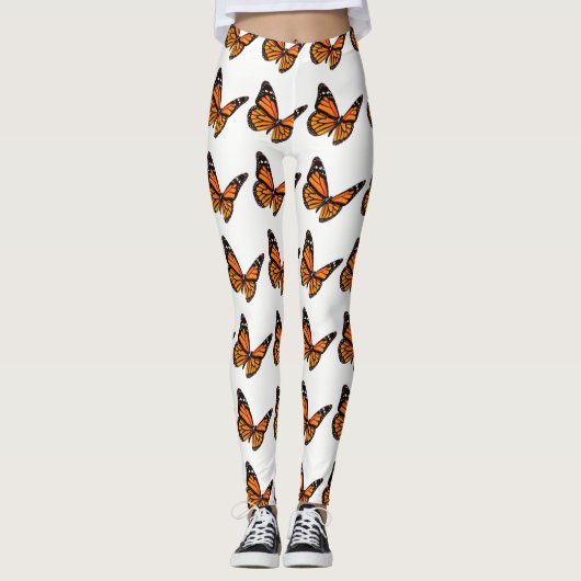 Sinaasappel en zwart Monarch Vlinder Leggings (Voorkant)