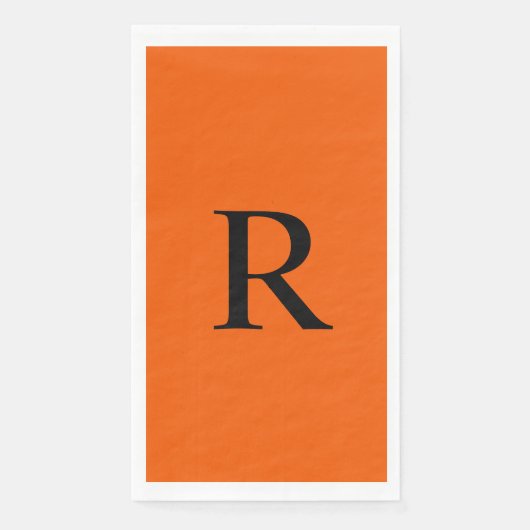 Sinaasappel en zwart monogram papier gastendoek servet (Voorkant)