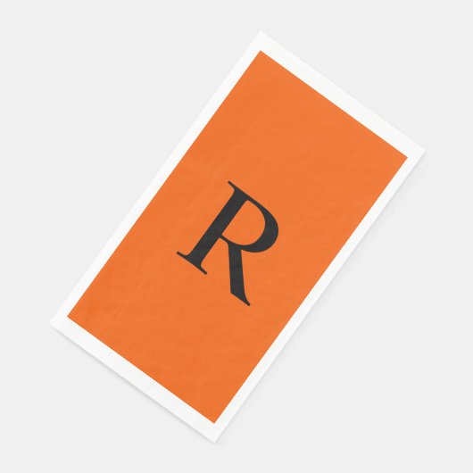 Sinaasappel en zwart monogram papier gastendoek servet (Hoek)