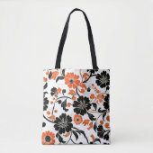 Sinaasappel en zwart op witte Herfst Bloemen Tote Bag (Voorkant)