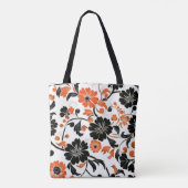 Sinaasappel en zwart op witte Herfst Bloemen Tote Bag (Achterkant)