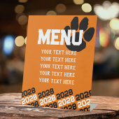 Sinaasappel en Zwart Pawprint Afstuderen Menu Part Reclamebord Met Voetstuk