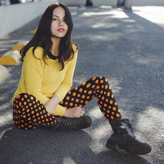 Sinaasappel en Zwart Polka Dots Pattern Halloween Leggings