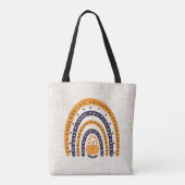 Sinaasappel en Zwart Regenboog Burlap Halloween Tote Bag (Achterkant)