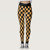 sinaasappel en zwart schaakbordpatroon leggings (Voorkant)