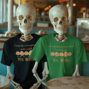 Sinaasappel en zwart Schattige getrokken pompoenen T-shirt