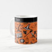 Sinaasappel en Zwart Spooky Halloween Kinder Mok (Voorkant links)