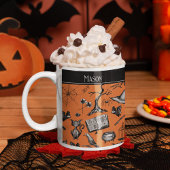 Sinaasappel en Zwart Spooky Halloween Kinder Mok