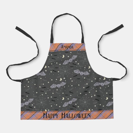 Sinaasappel en Zwart Spooky Schattige Vleermuizen  Schort (Voorkant)