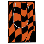 Sinaasappel en zwart vervormd dambord medium cadeauzakje (Voorkant)